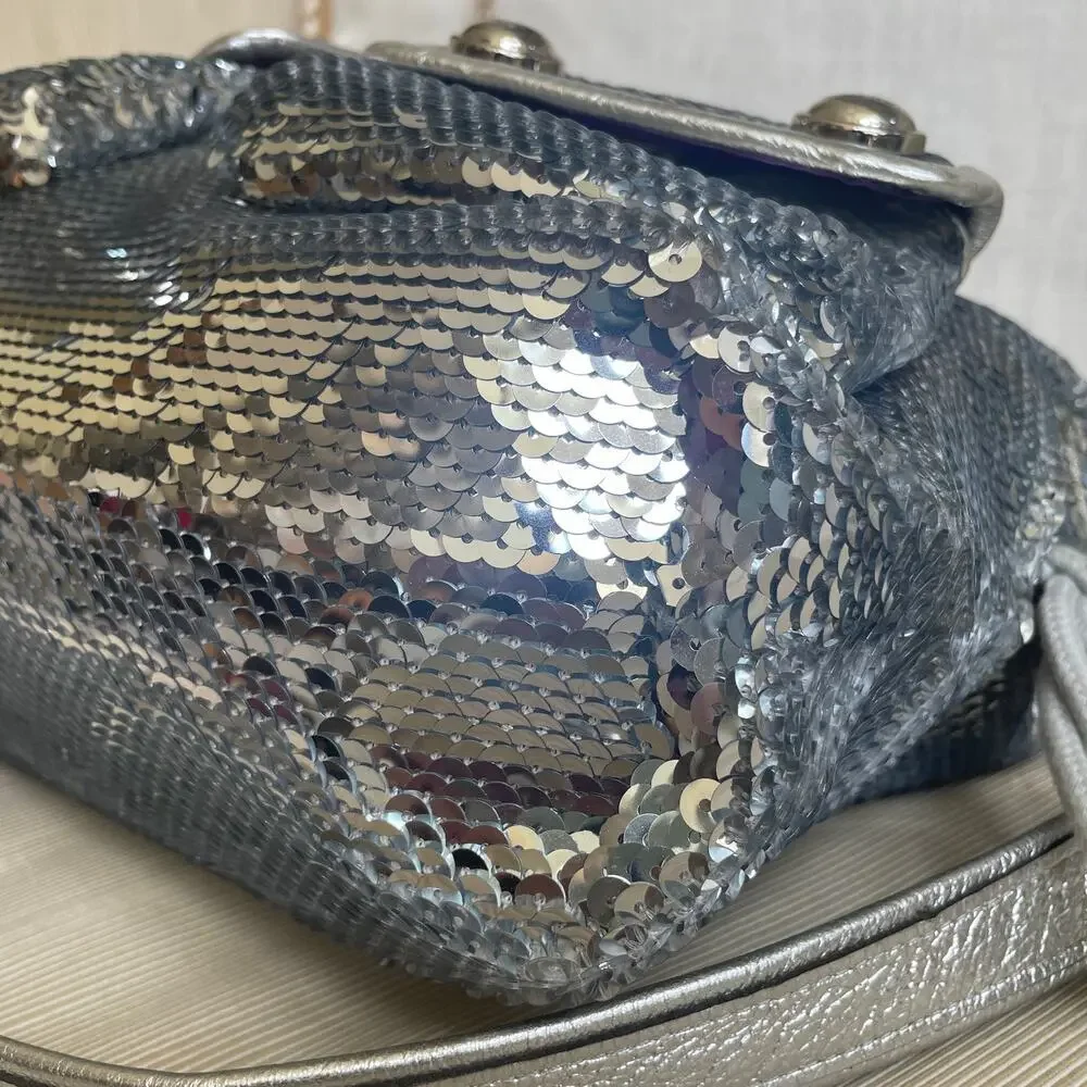 Rare Coach Poppy Spotlight Sequin Satchel 13821 | Silver Metallic Y2K